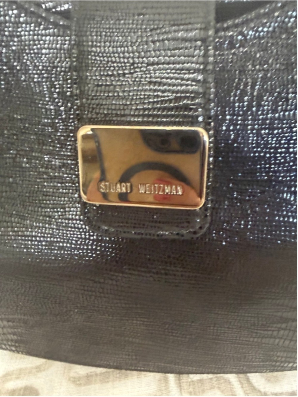 Stuart Weitzman Black Lizard Embossed Shoulder, 90s with no damage noted. Cute - Picture 3 of 13